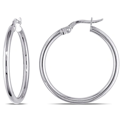 Mimi & Max 25mm Rounded Hoop Earrings In 10k Polished White Gold