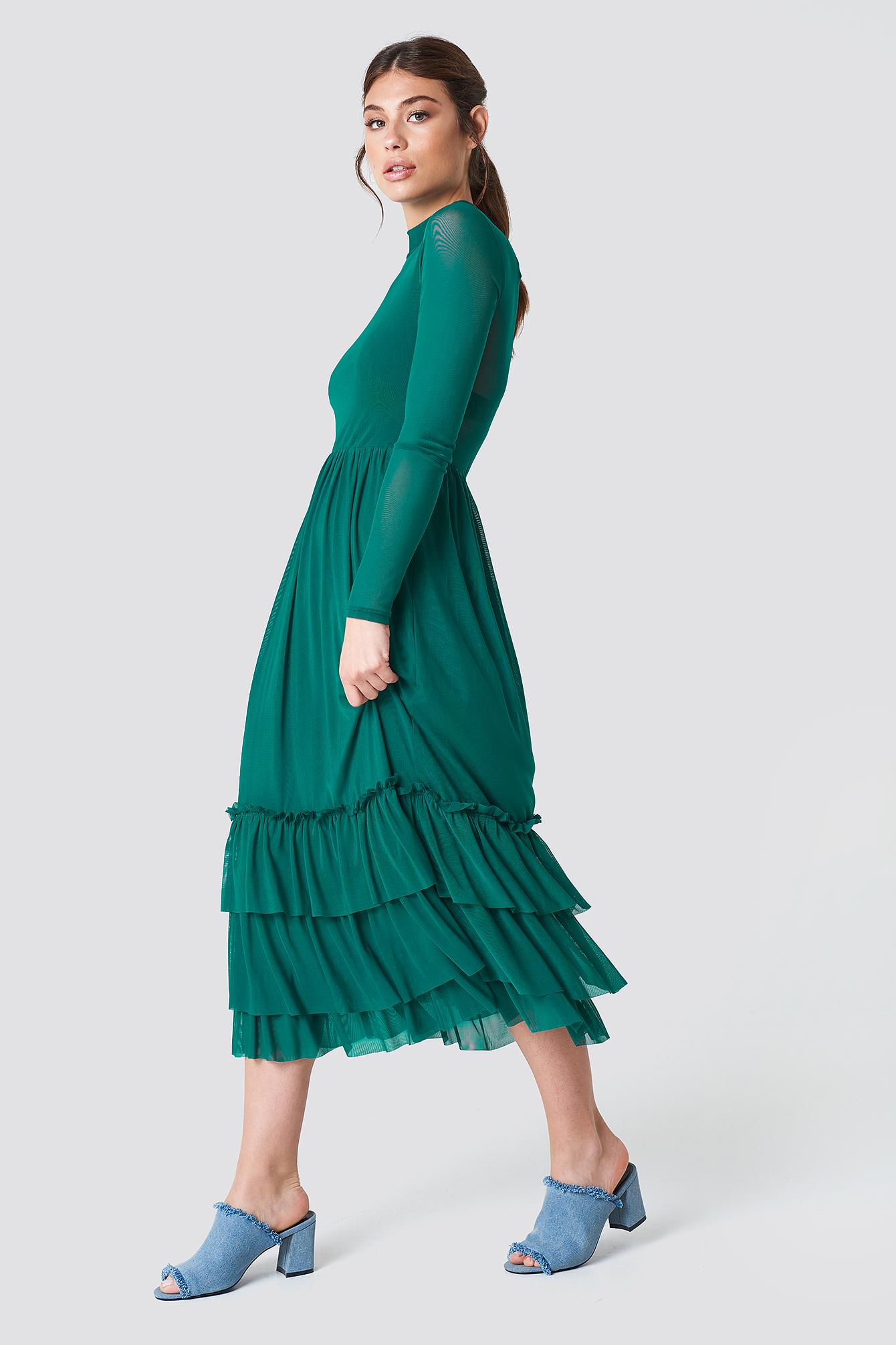 emerald green frill dress