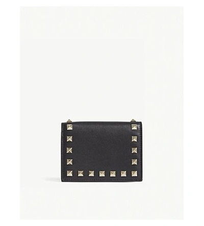 Valentino Garavani Rockstud Leather French Wallet In Black