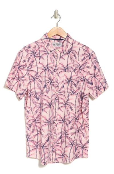 Original Penguin Palm Print Short Sleeve Button-up Shirt In Pink Dogwood