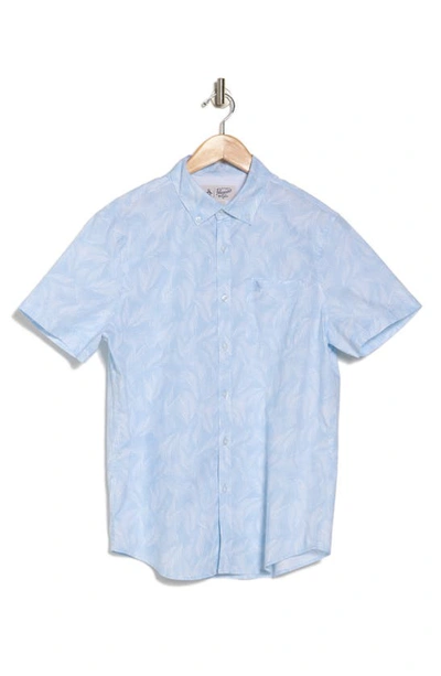 Original Penguin Palm Print Short Sleeve Button-up Shirt In Cerulean