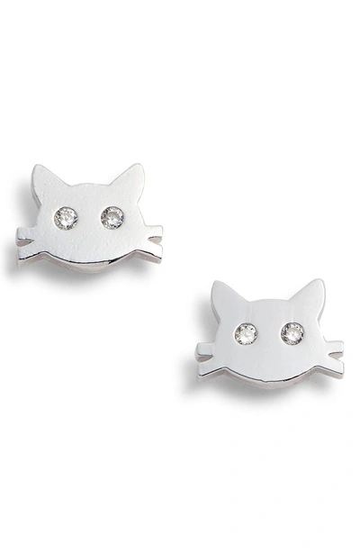 Serefina Crystal Cat Stud Earrings In Silver