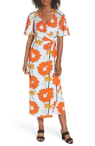 Maggy London Floral Crepe Midi Dress In Blue/ Orange