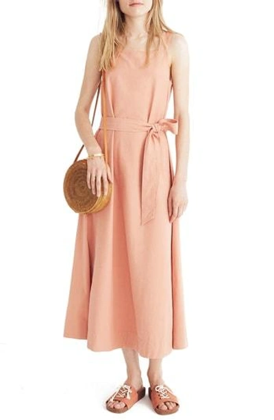Madewell Apron Tie Waist Dress In Antique Coral