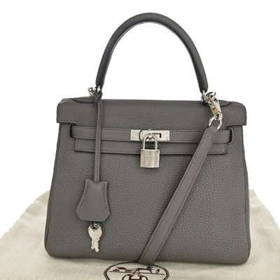 Hermes Hermès Kelly 25 Grey Leather Handbag () In Black
