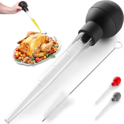 Zulay Kitchen Turkey Baster With Cleaning Brush In Black