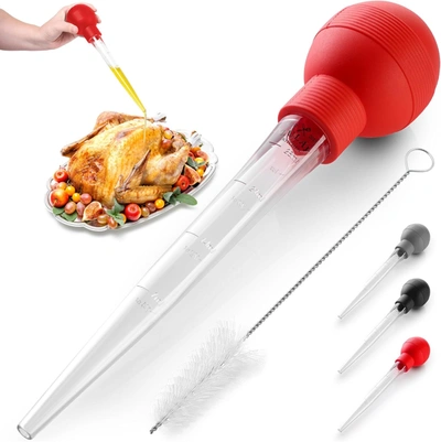 Zulay Kitchen Turkey Baster With Cleaning Brush In Red