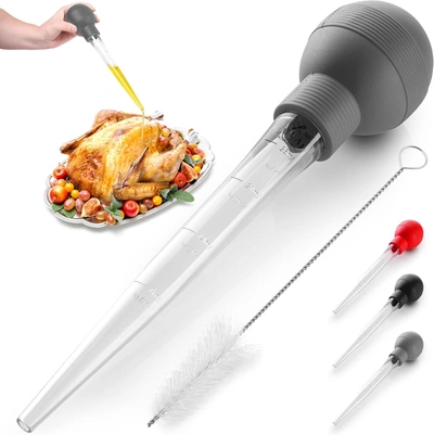 Zulay Kitchen Turkey Baster With Cleaning Brush In Grey