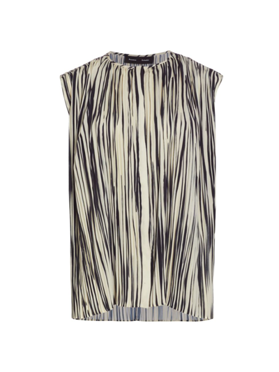 Proenza Schouler Flou Pleated Striped Crepe Blouse In Ecru Multi