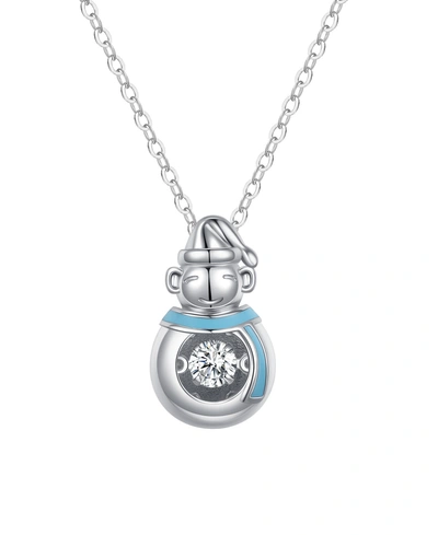 Macy's Cubic Zirconia Enamel Snowman Pendant Necklace In Blue