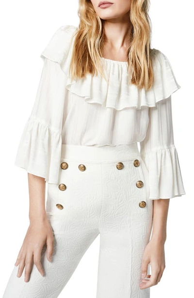 Smythe Ruffle Blouse In White Shadow Stripe