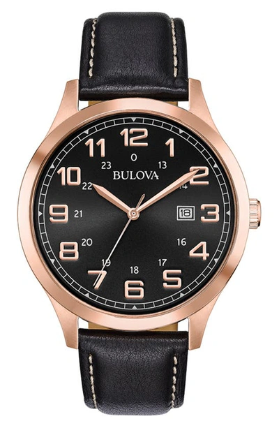 Bulova Classic Leather Strap Watch, 42mm In Black