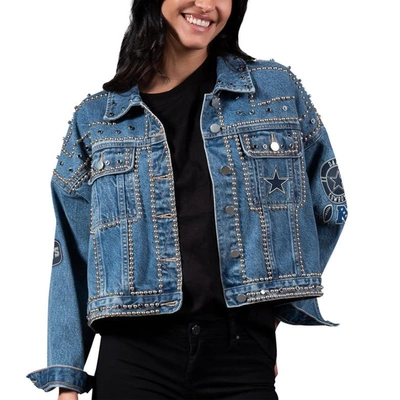 G-iii 4her By Carl Banks Dallas Cowboys First Finish Medium Denim Full-button Jacket In Blue