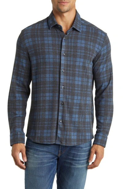 Stone Rose Lumberjack Plaid Wrinkle Resistant Tech Fleece Button-up Shirt In Navy