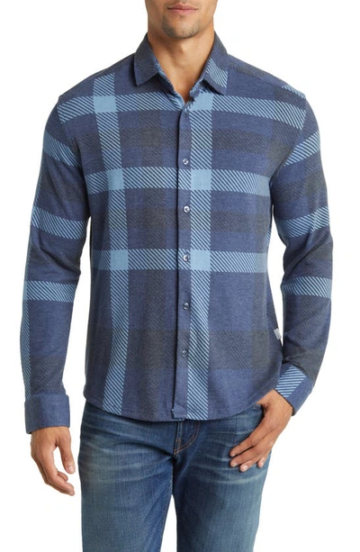 Stone Rose Big Plaid Tech Fleece Button-up Shirt In Navy