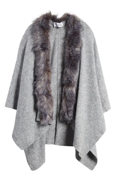 La Fiorentina Ruana With Faux Fur Trim In Grey