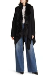 La Fiorentina Ruana With Faux Fur Trim In Black