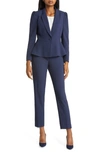 Tahari Asl Peplum Blazer & Tapered Pants Set In Navy