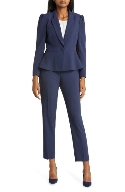 Tahari Asl Peplum Blazer & Tapered Pants Set In Navy