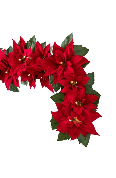 Balsam Hill Poinsettia 6-foot Led Light Garland In Red