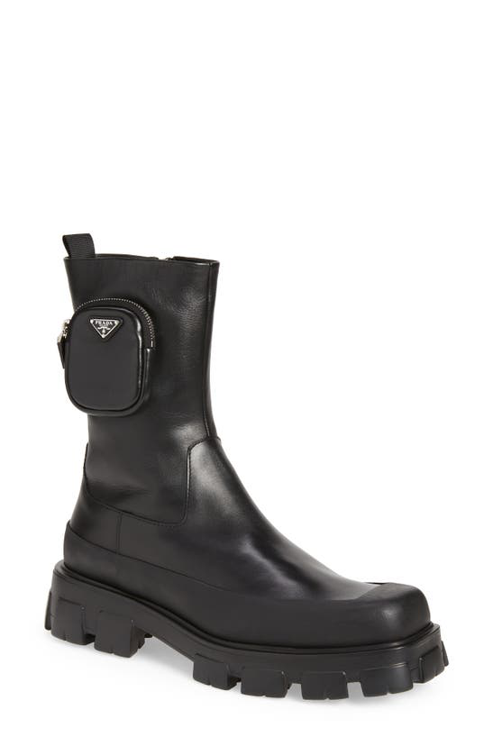 Prada Monolith 55mm Ankle Boot Black Brushed Leather