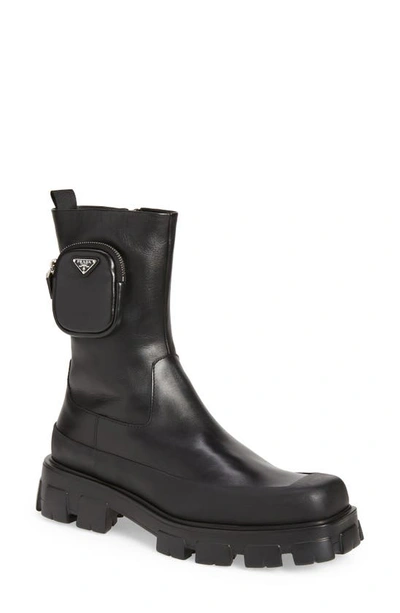Prada Monolith Chelsea Boot With Pouch In Nero