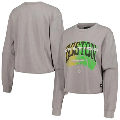 The Wild Collective Grey Boston Celtics Band Cropped Long Sleeve T-shirt