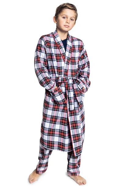 Petite Plume Kids' Balmoral Tartan Robe In White