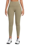 Nike Universa Medium Support High Waist 7/8 Leggings In Neutral Olive/ Black