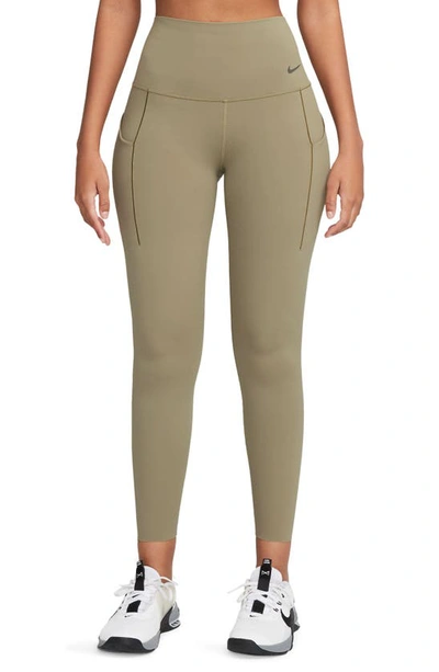 Nike Universa Medium Support High Waist 7/8 Leggings In Neutral Olive/ Black