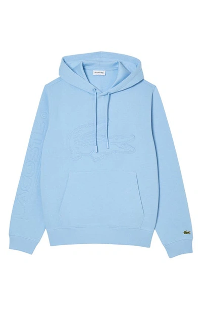 Lacoste Relaxed Fit Logo Patch Hoodie In Blue Panorama