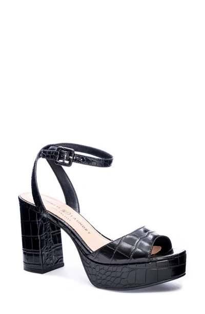 Chinese Laundry Theresa Platform Sandal In Black Crocodile