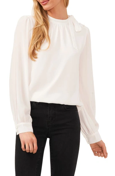 Cece Button Detail Tie Neck Blouse In New Ivory