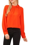 Cece Button Detail Tie Neck Blouse In Cherry Pop