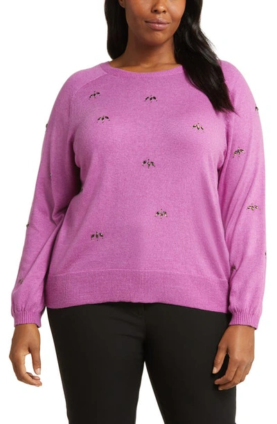 Nic + Zoe Hidden Gems Cotton Blend Sweater In Vivid Magenta