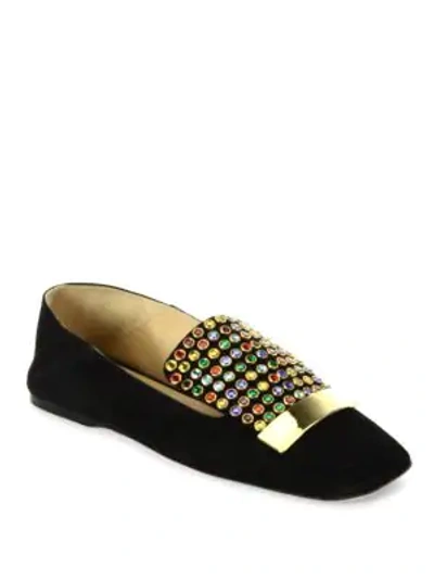 Sergio Rossi Sr1 Jeweled Suede Slippers In Black