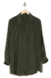 T Tahari Long Sleeve Button-up Tunic Shirt In Cypress