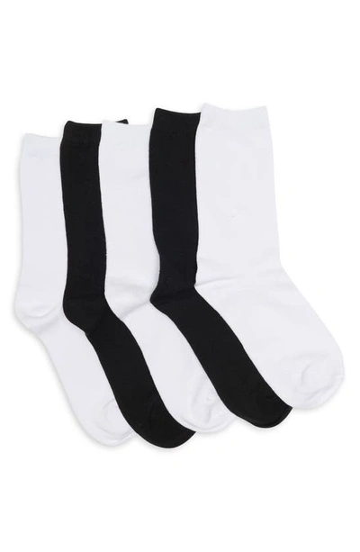 Nordstrom Rack Pack Of Five Perfect Cotton Blend Crew Socks In White -black