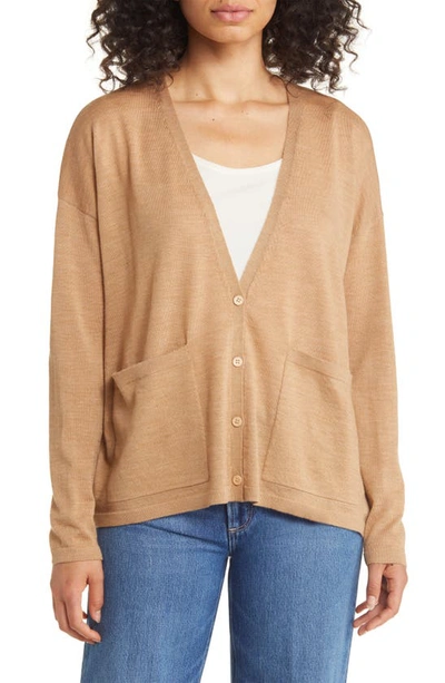 Eileen Fisher V-neck Merino Wool Cardigan In Honey