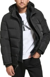 Calvin Klein Water Resistant Fleece Bib Hooded Puffer Jacket In Black