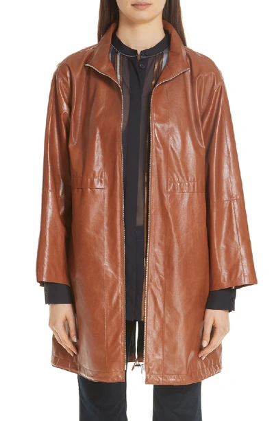 Lafayette 148 Minerva Leather Anorak Jacket In Ochre