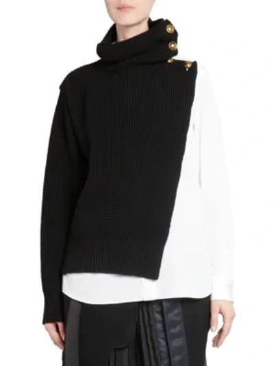 Sacai Wool Shirting Turtleneck Sweater In Black White
