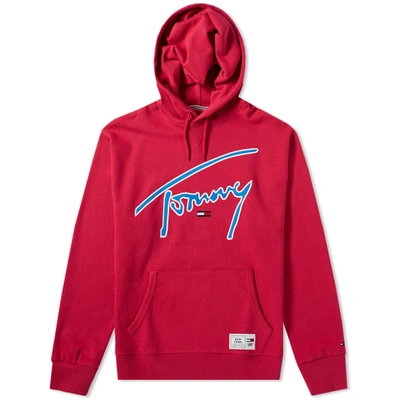Tommy Jeans Signature Capsule Logo Front Hoodie Relaxed Fit In Bright Pink - Pink In Red