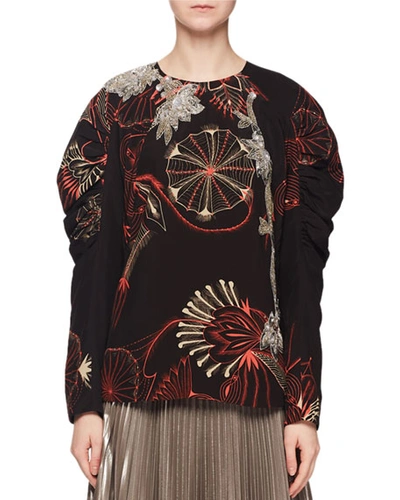 Dries Van Noten Long-sleeve Sequin-embroidered Silk Top