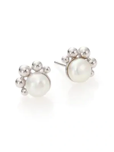 Anzie Dew Drop Bubbling Brook 8mm White Mabé Pearl Stud Earrings In Silver-pearl