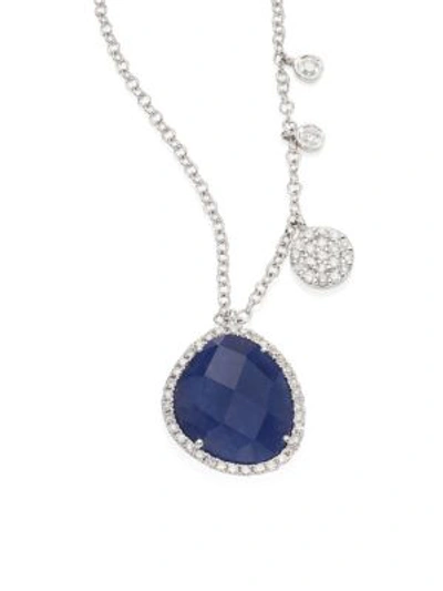 Meira T Diamond, Blue Sapphire & 14k White Gold Pendant Necklace In White Gold-blue Sapphire