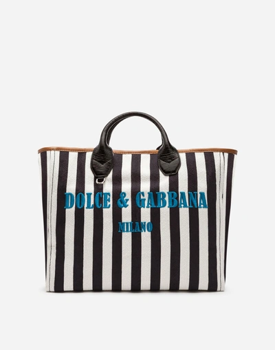 Dolce & Gabbana Capri Wicker Shopping Handbag In White