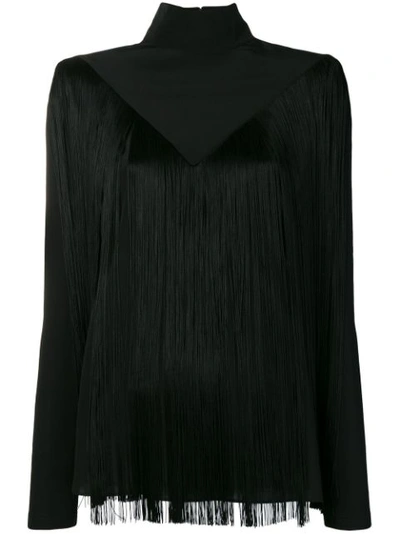 Givenchy Fringed Silk Crepe De Chine Turtleneck Blouse In Black