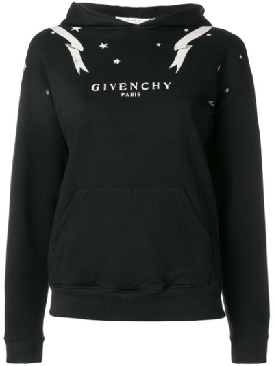 Givenchy Gemini-print Long-sleeve Cotton Hooded Sweatshirt In Black