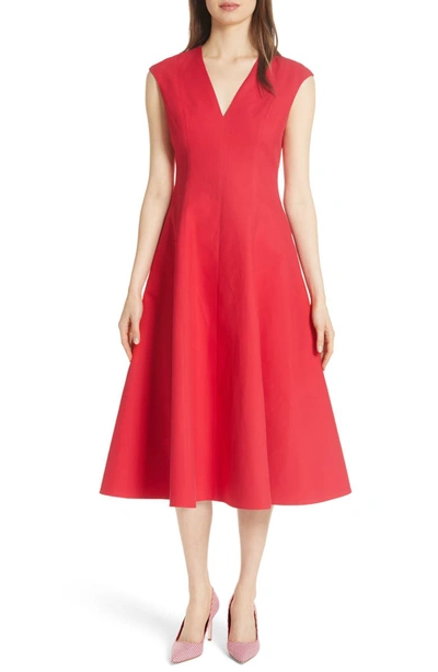 Kate Spade Structured Cotton Midi Dress W/ Cap Sleeves In Lingonberry
